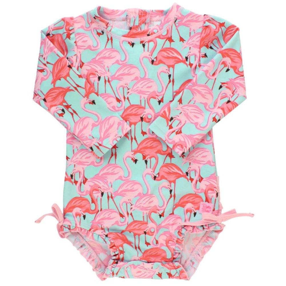 RuffleButts | Baby Girls Swimsuit | Flamingo Print | Size 18-24 Months